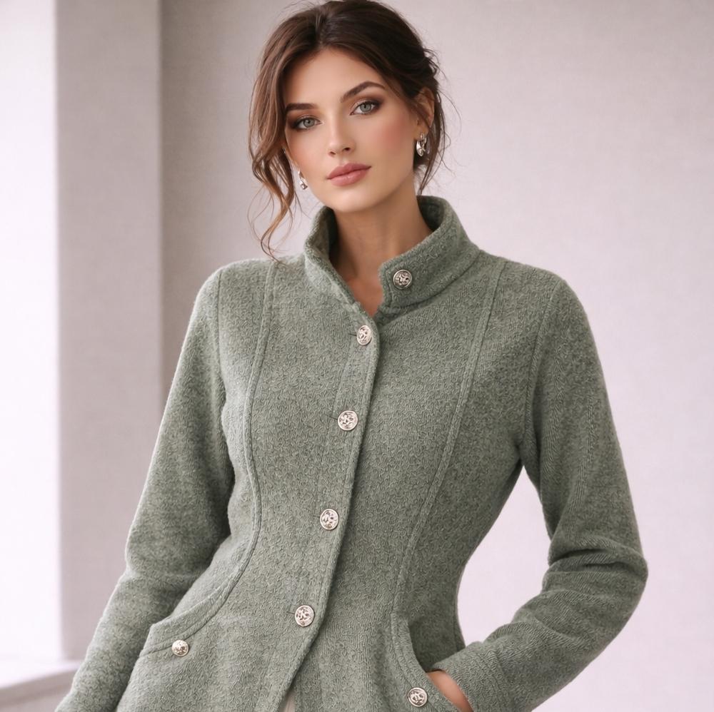VINEYARD VINES Elegant Green Button-Up Teddy Jacket